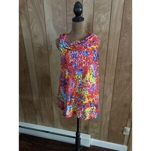 Tango Mango Women’s Bright Floral Print Red Tunic Top Size Small Sleeveless